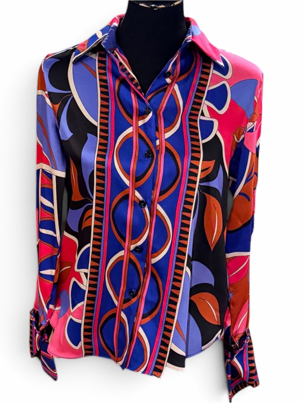 Zara Multicolor Floral-Print Button Down Shirt - Pink, Blue, Red, Black, Brown